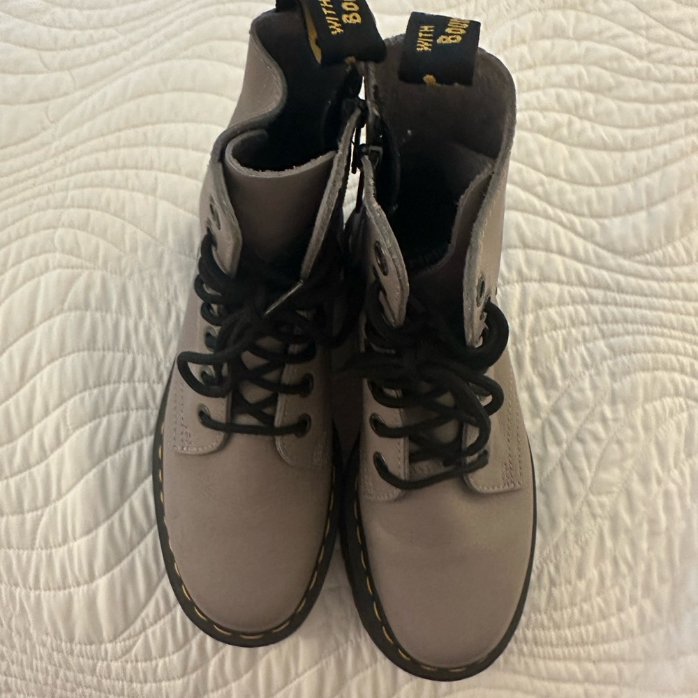 Platform Dr. Martens Gray Combat Boots with Side Zipper